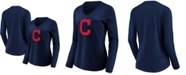 Fanatics Women's Navy Cleveland Indians Official Logo Long Sleeve V-Neck T-shirt
